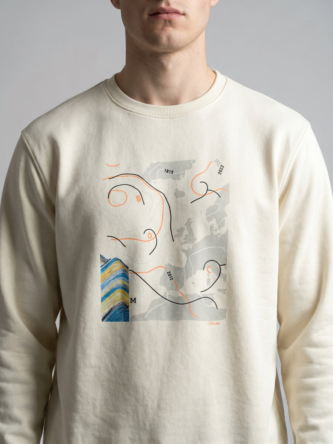 Men Yellow Printed Round Neck Full Sleeve Sweatshirt