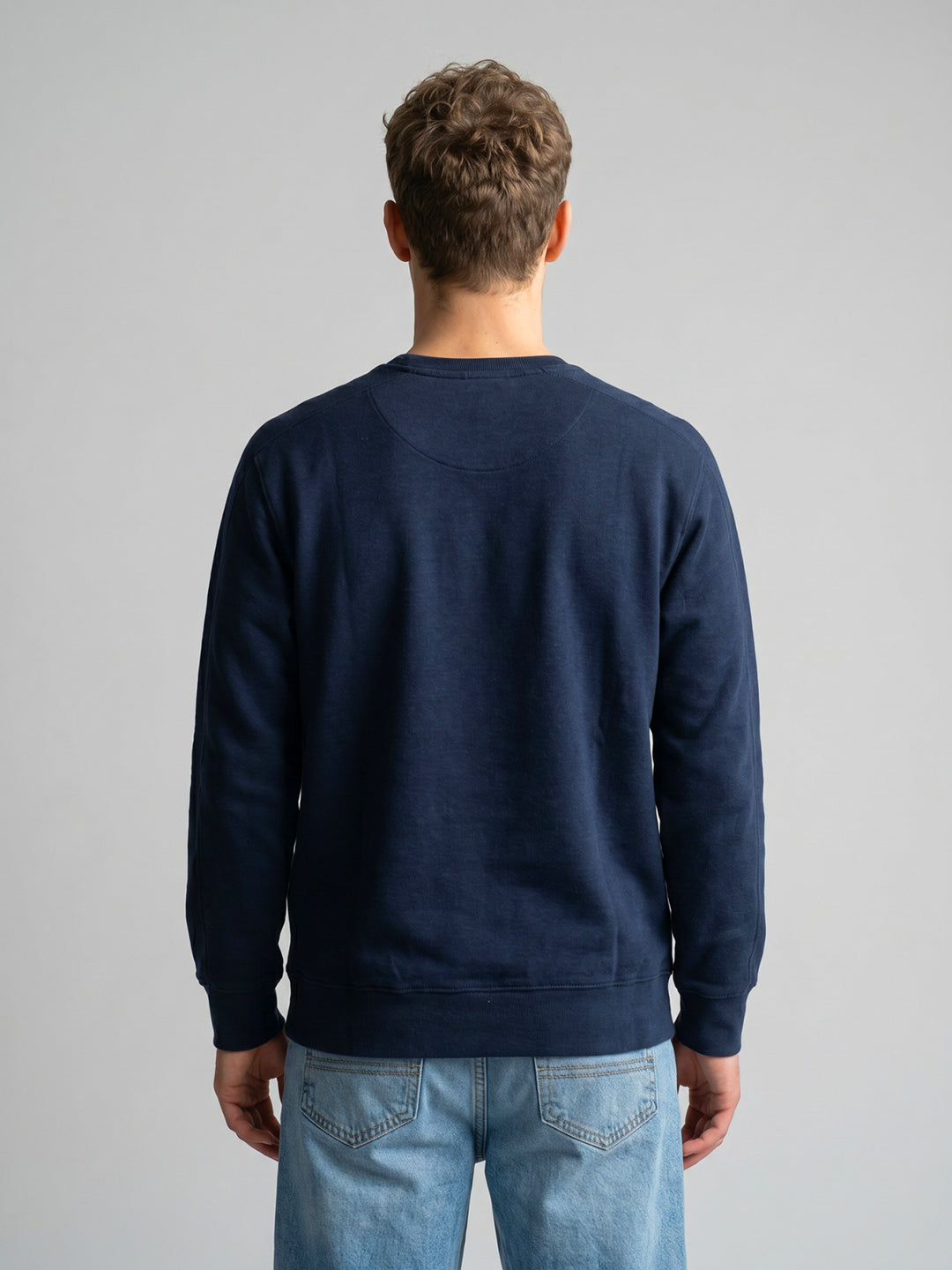 Men Blue Typography Print Round Neck Full Sleeve Sweatshirt