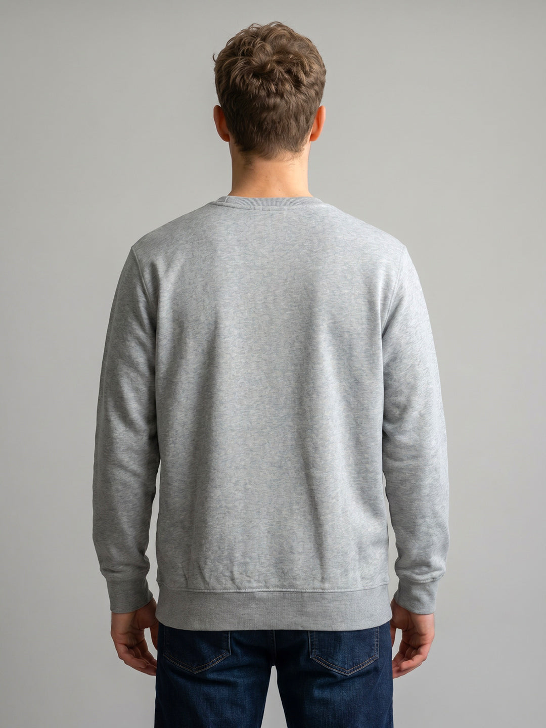 Men Grey Printed Round Neck Full Sleeve Sweatshirt