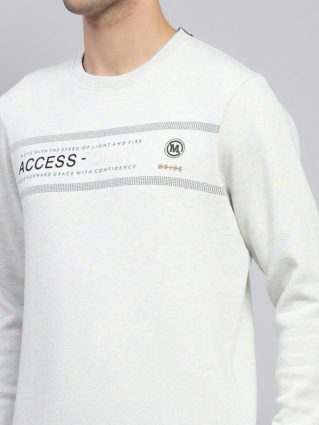 Men Grey Printed Round Neck Full Sleeve Sweatshirt