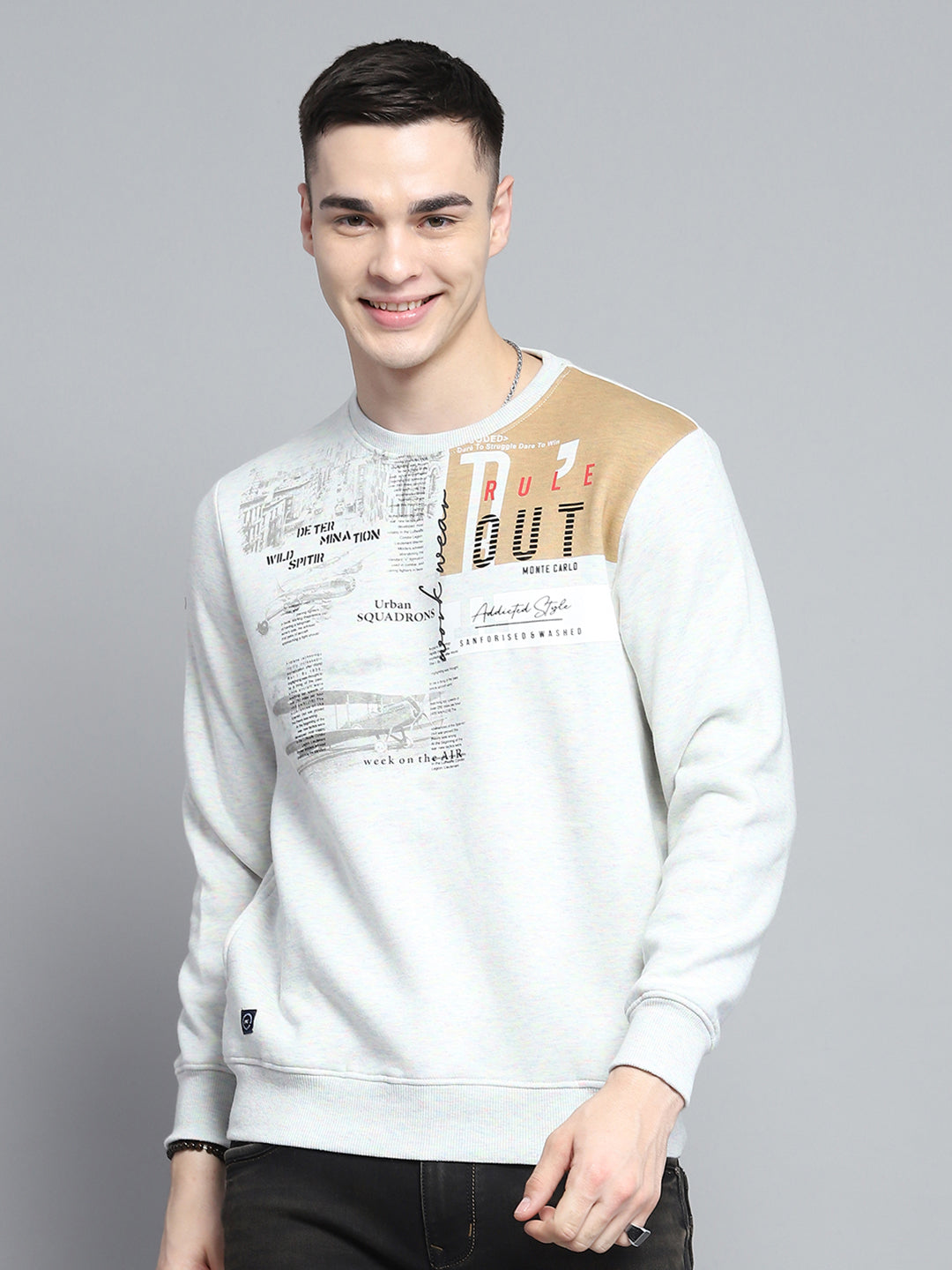 Men's Grey Solid Round Neck Cotton Sweatshirt