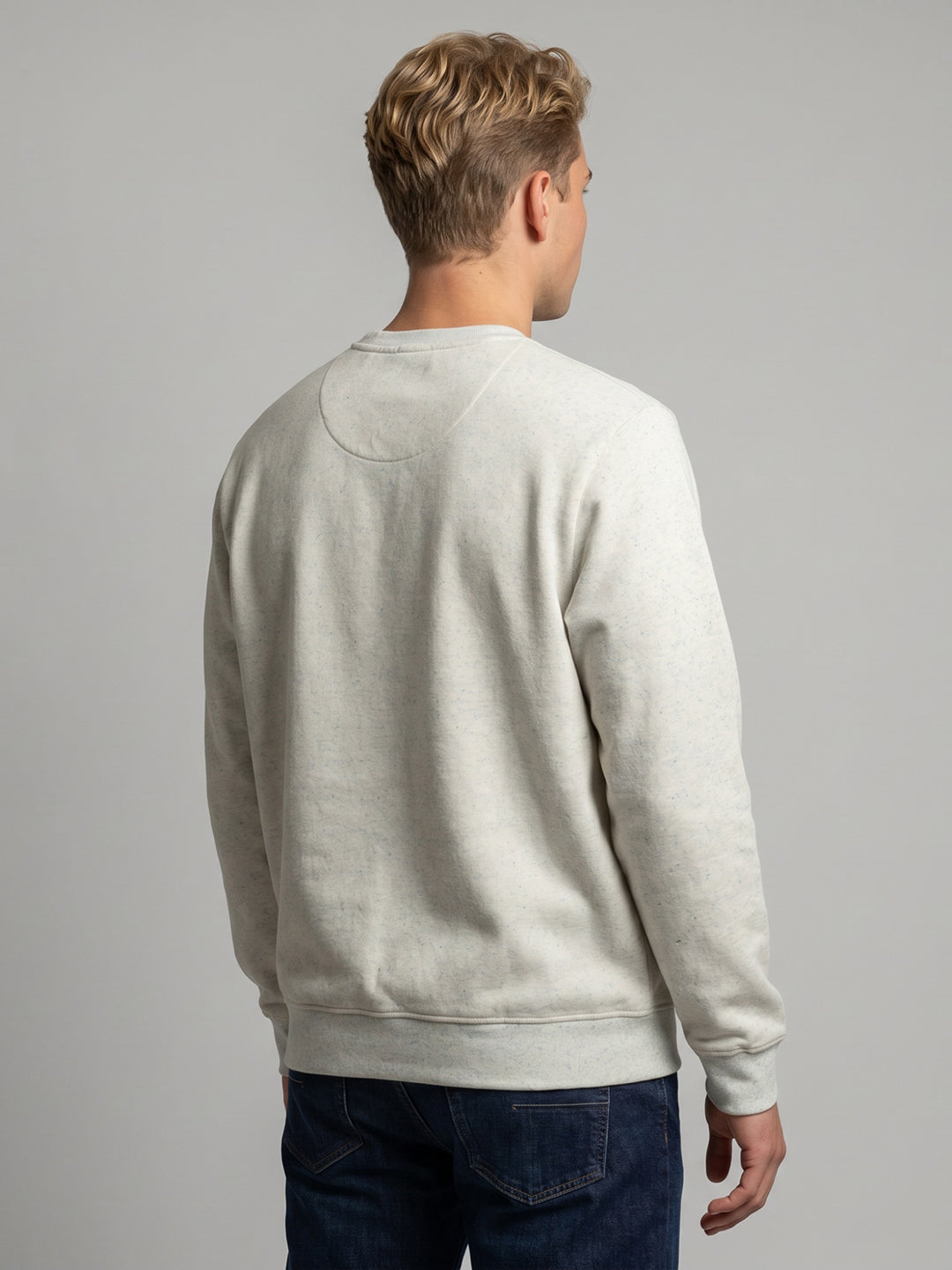 Men Blue Printed Round Neck Full Sleeve Sweatshirt