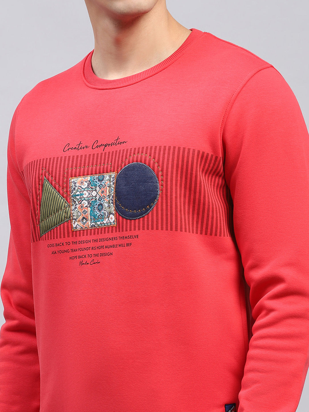Men Red Printed Round Neck Full Sleeve Sweatshirt