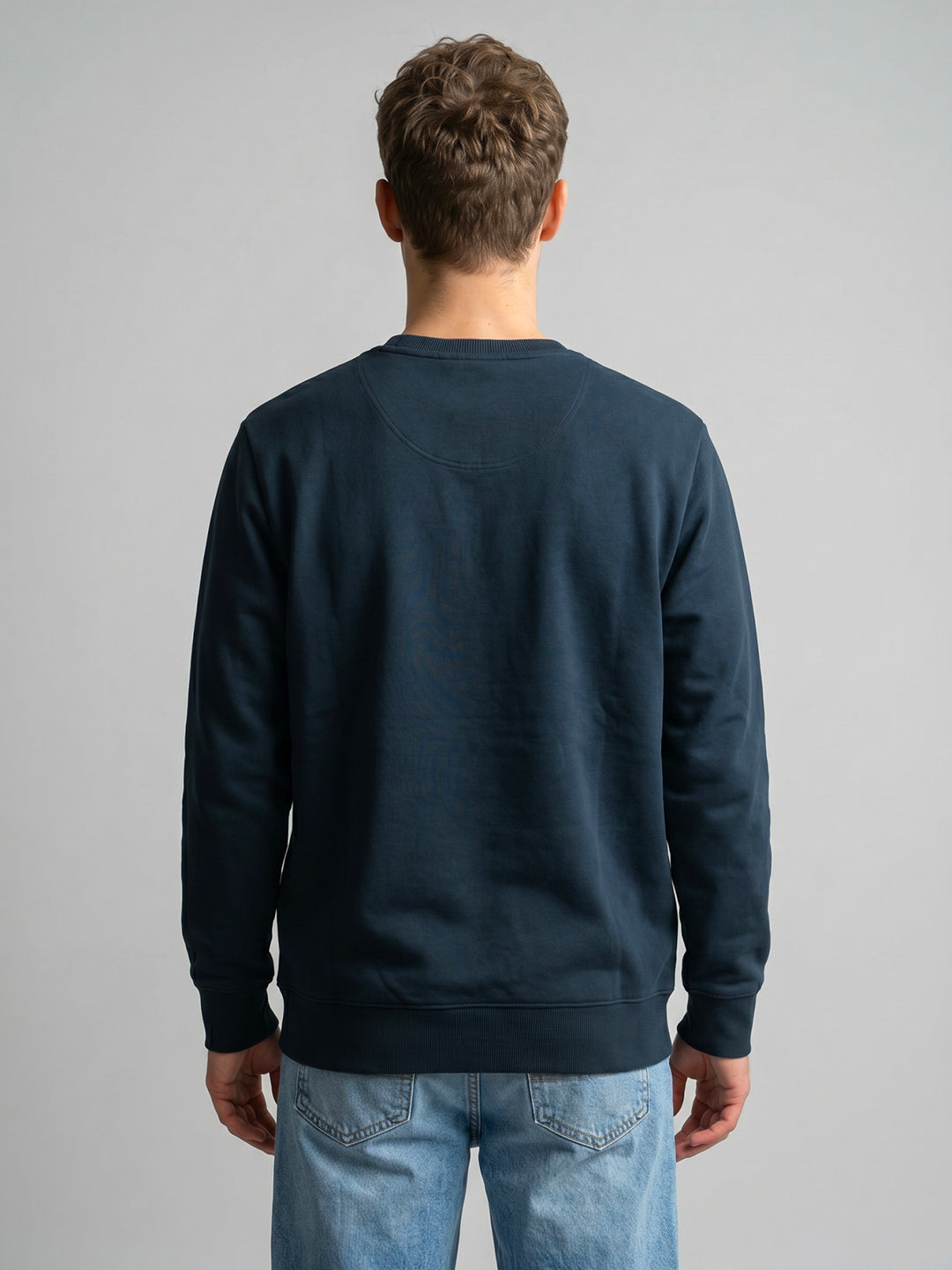 Men Navy Blue Printed Round Neck Full Sleeve Sweatshirt