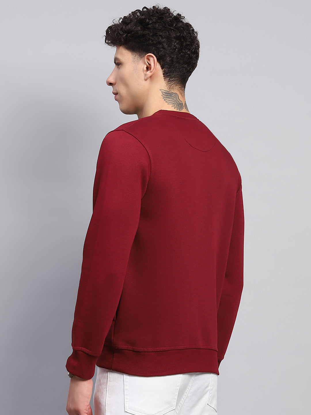 Men Maroon Printed Round Neck Full Sleeve Sweatshirt