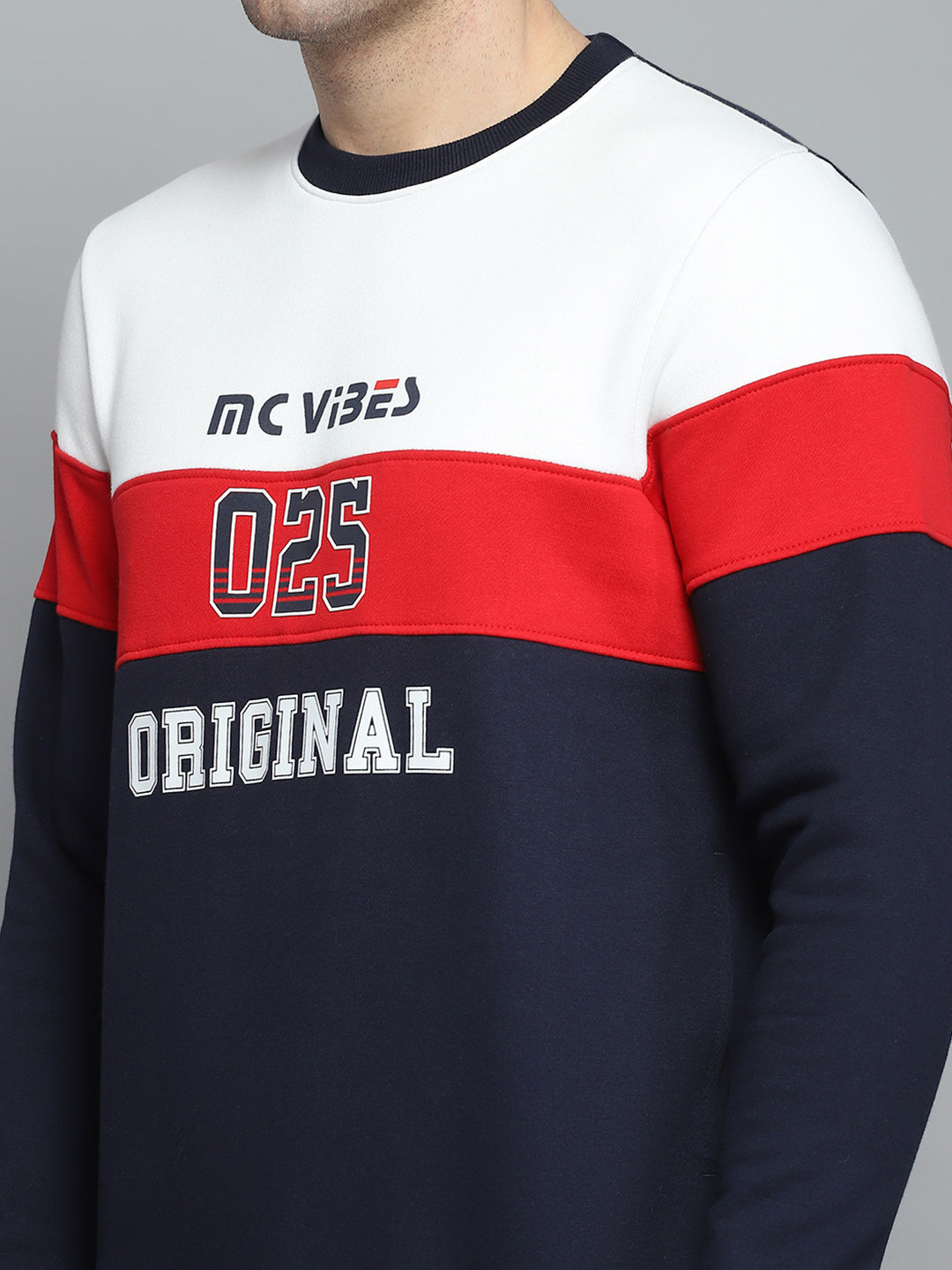 Men Navy Blue Printed Round Neck Full Sleeve Sweatshirt