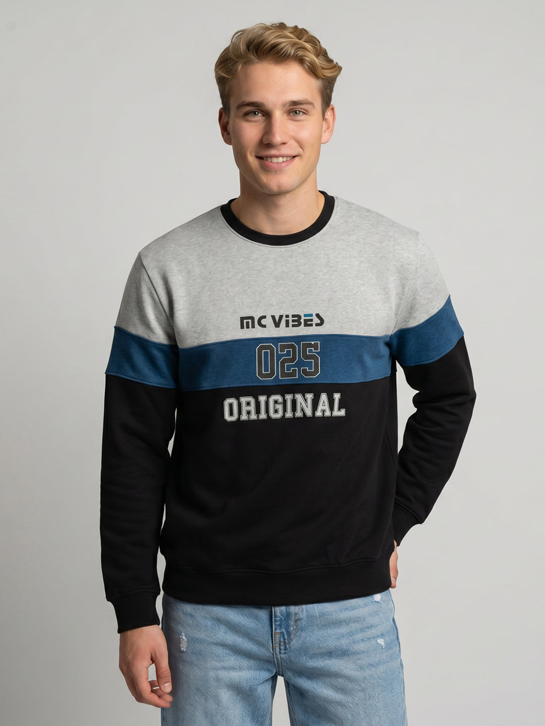 Men Black Printed Round Neck Full Sleeve Sweatshirt