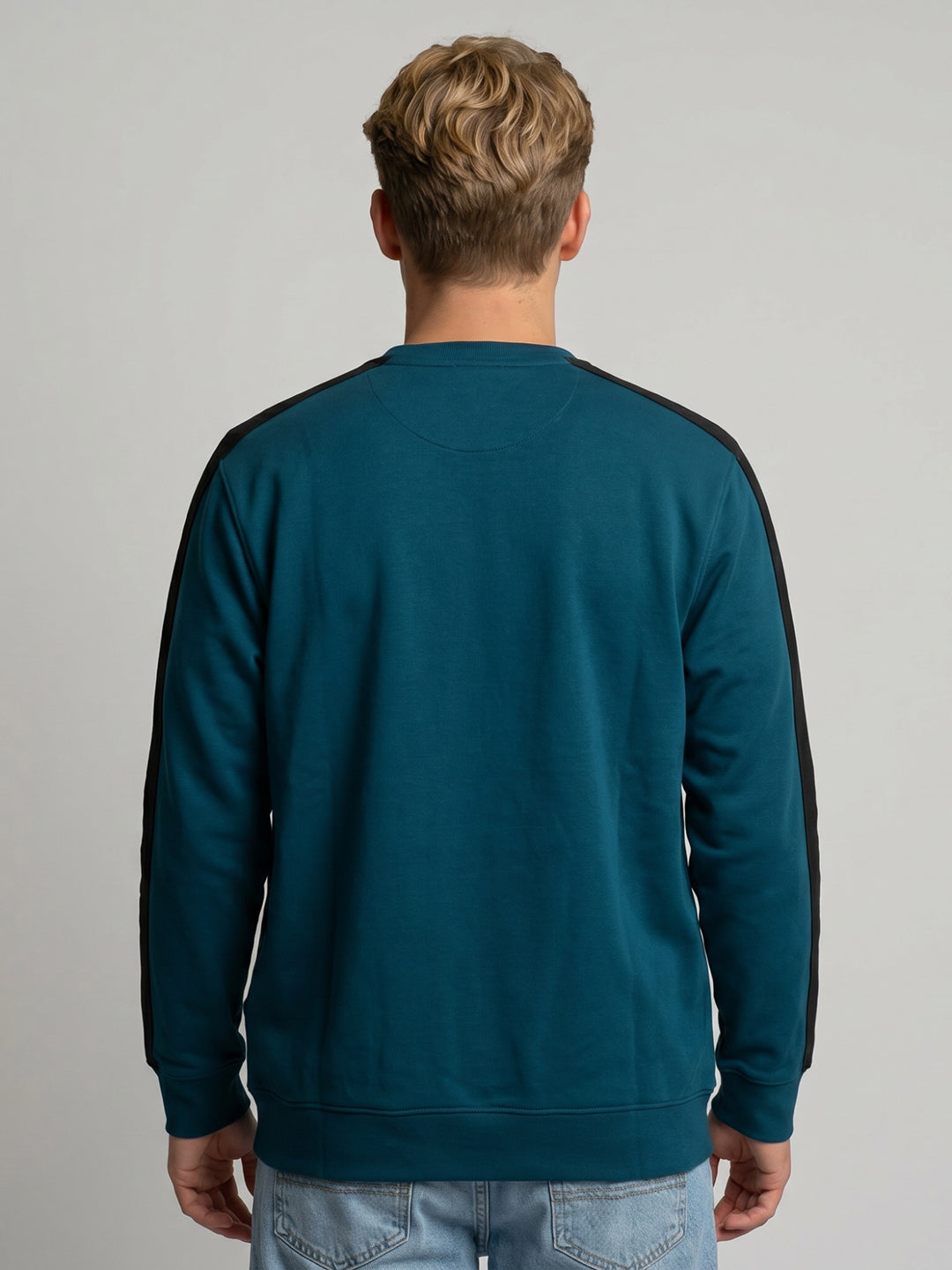 Men Blue Printed Round Neck Full Sleeve Sweatshirt
