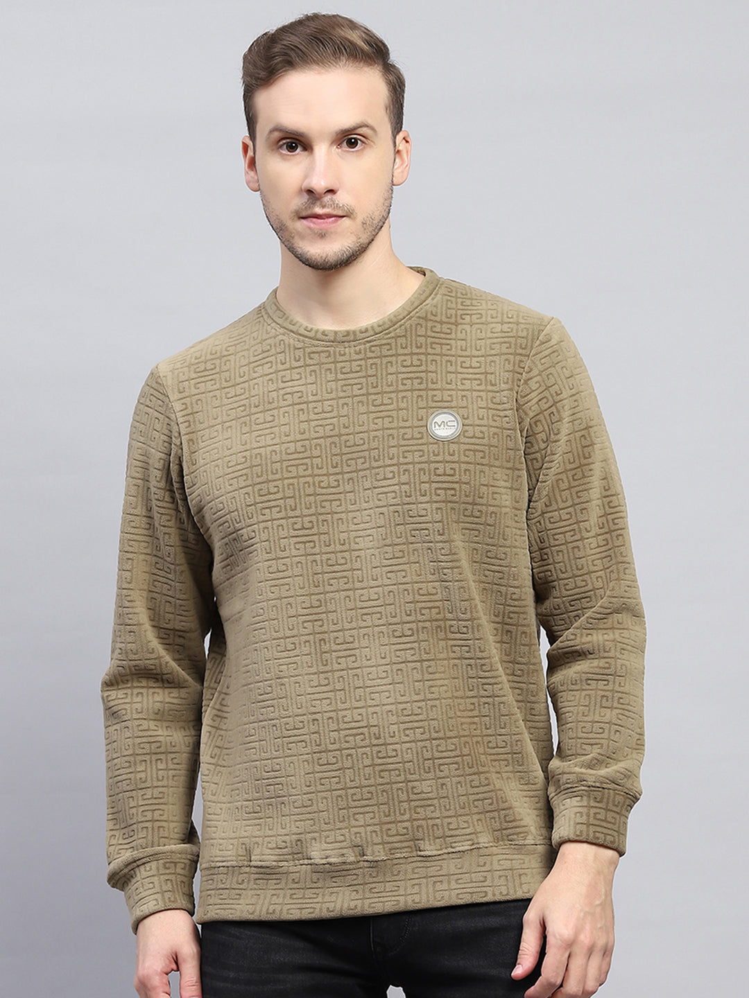 Buy Men Olive Printed Round Neck Full Sleeve Sweatshirt Online in