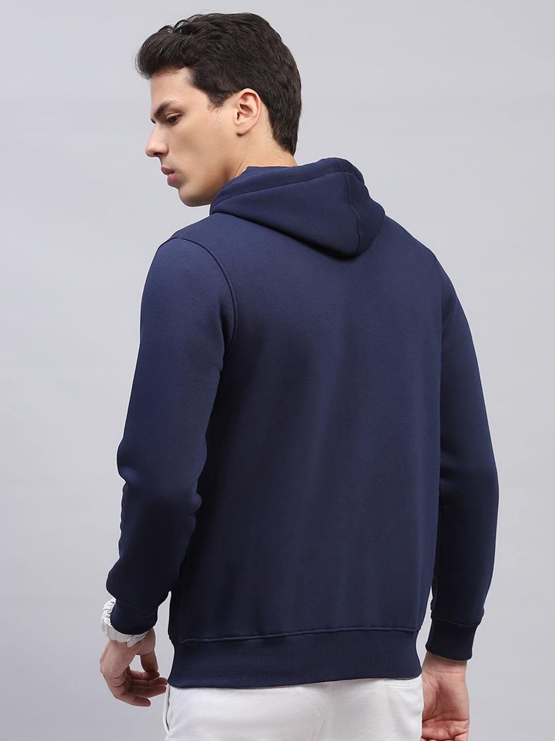 Men Navy Blue Printed Hooded Full Sleeve Sweatshirt