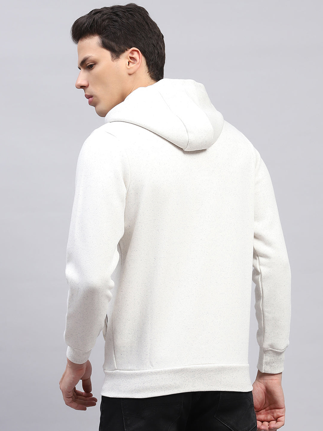 Men White Printed Hooded Full Sleeve Sweatshirt