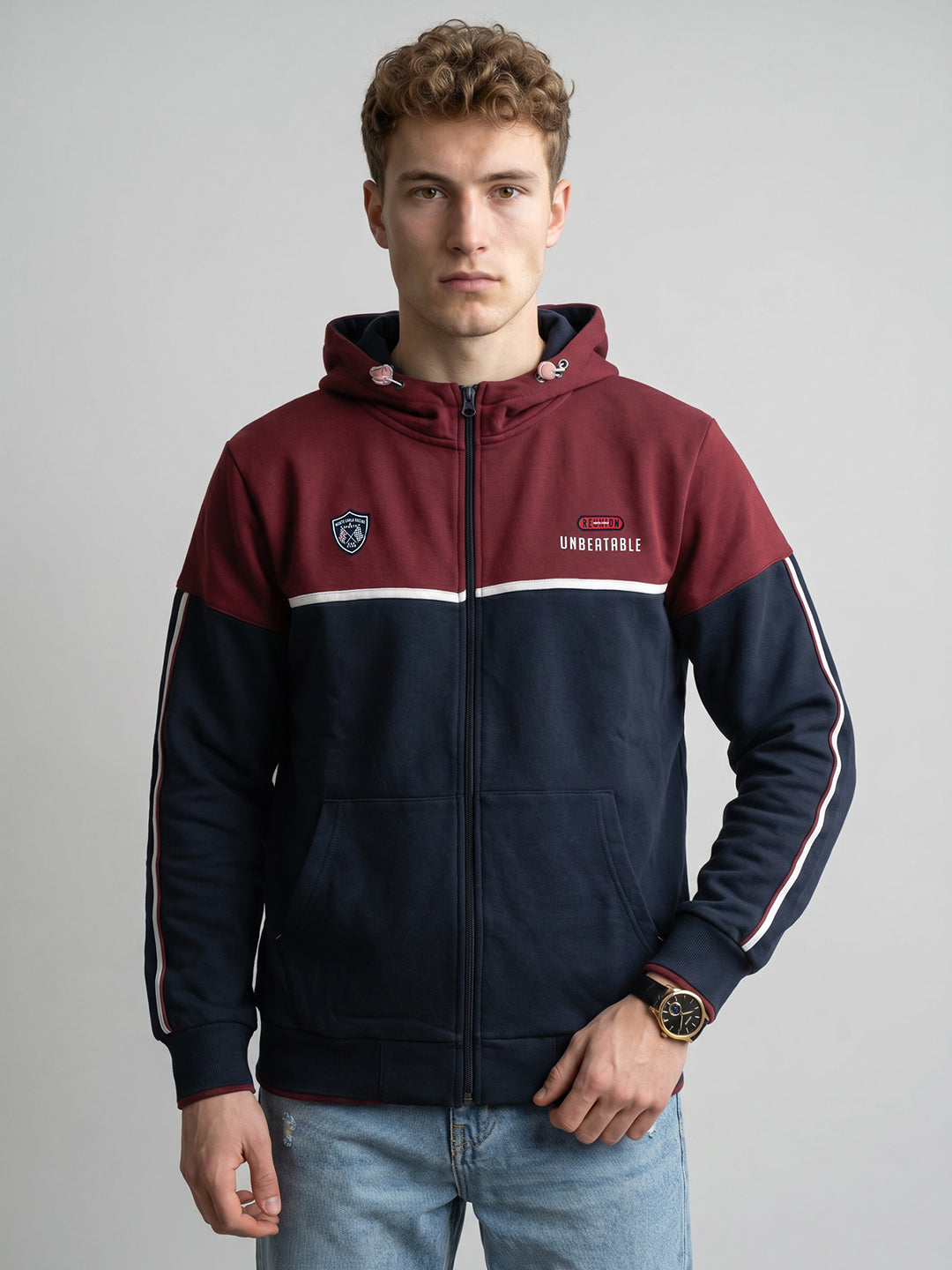 Men Navy Blue Solid Hooded Full Sleeve Sweatshirt