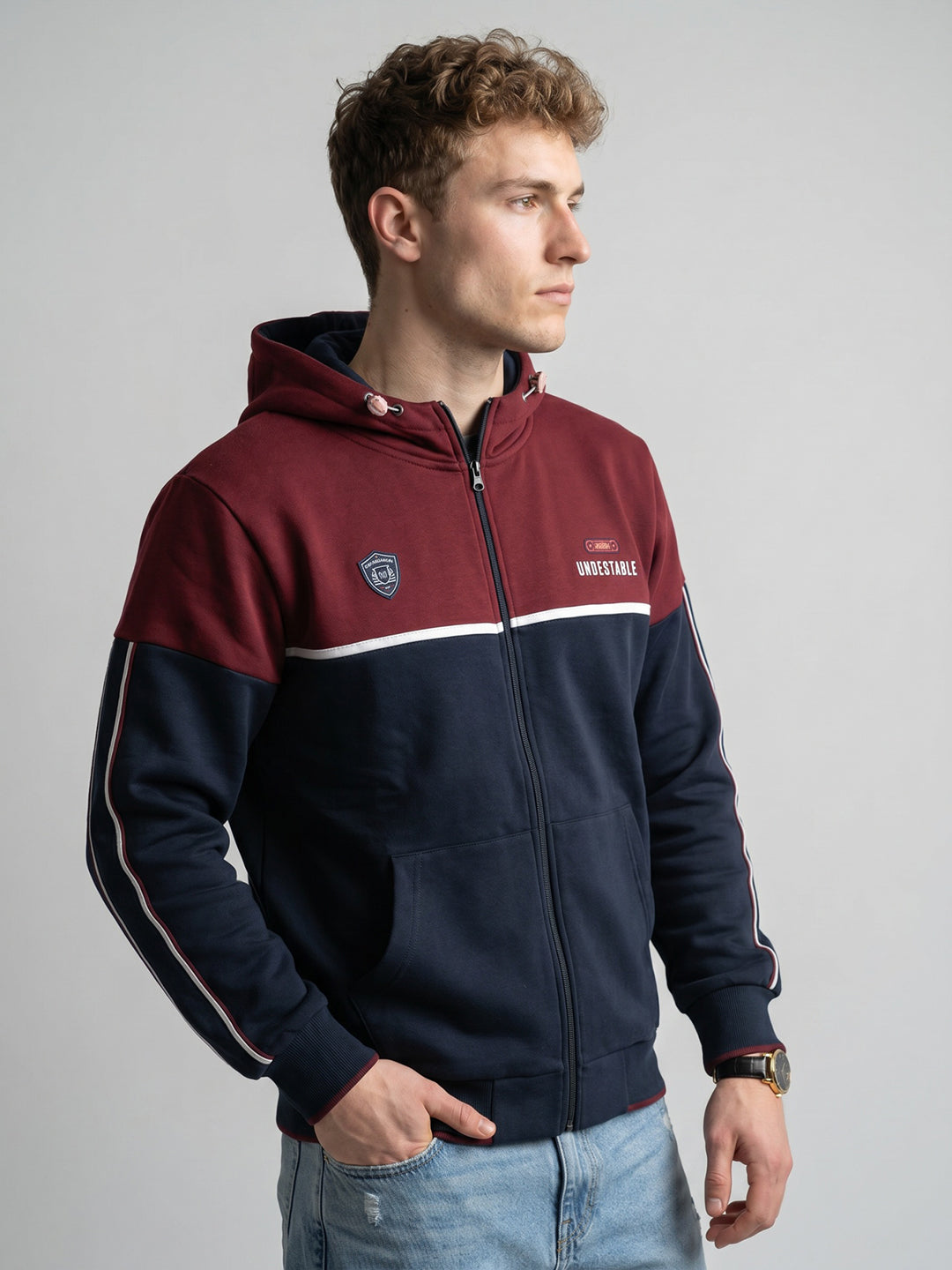 Men Navy Blue Solid Hooded Full Sleeve Sweatshirt