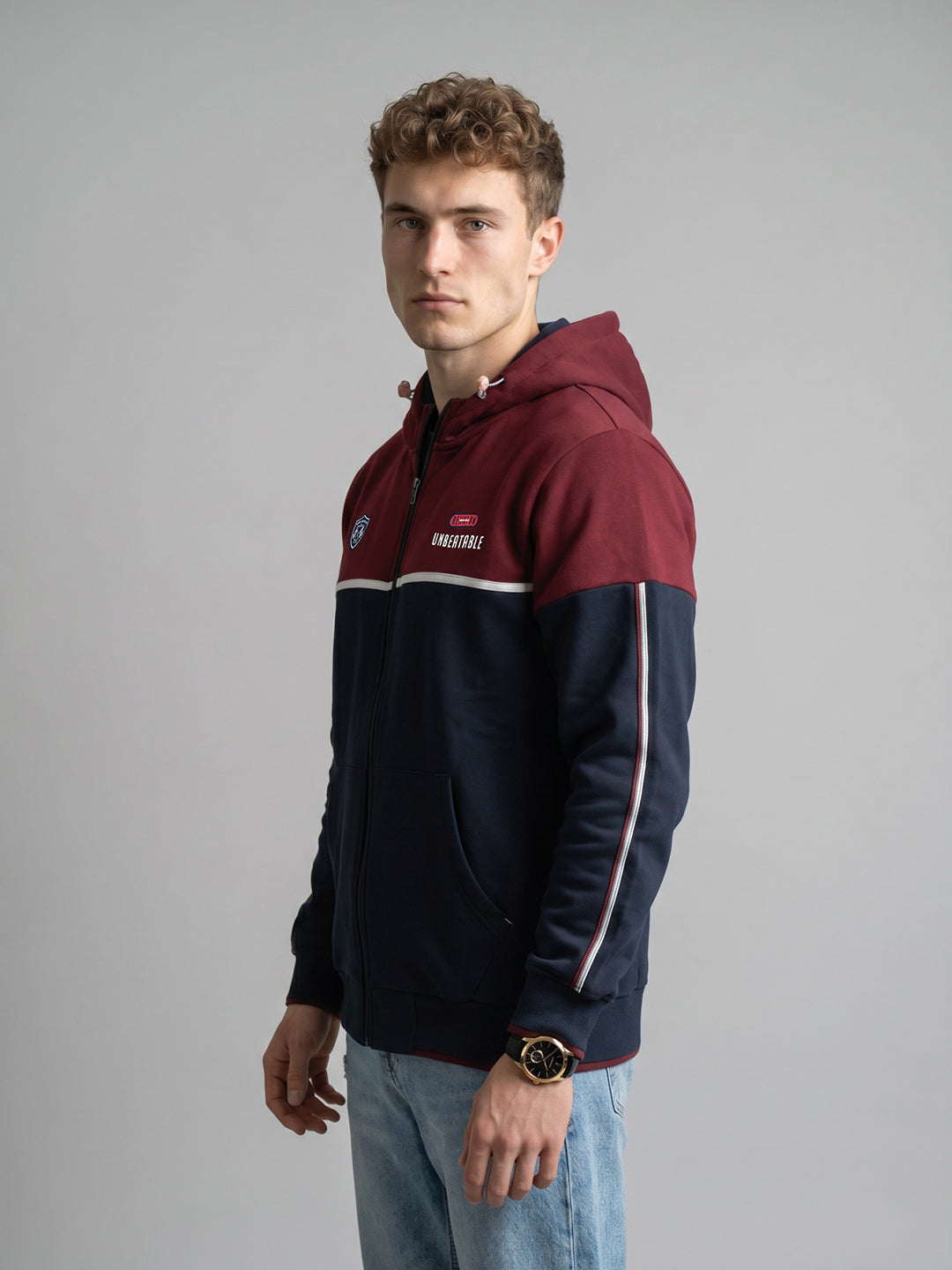 Men Navy Blue Solid Hooded Full Sleeve Sweatshirt