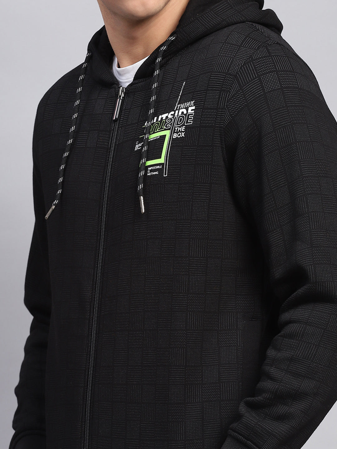 Men Black Printed Hooded Full Sleeve Sweatshirt