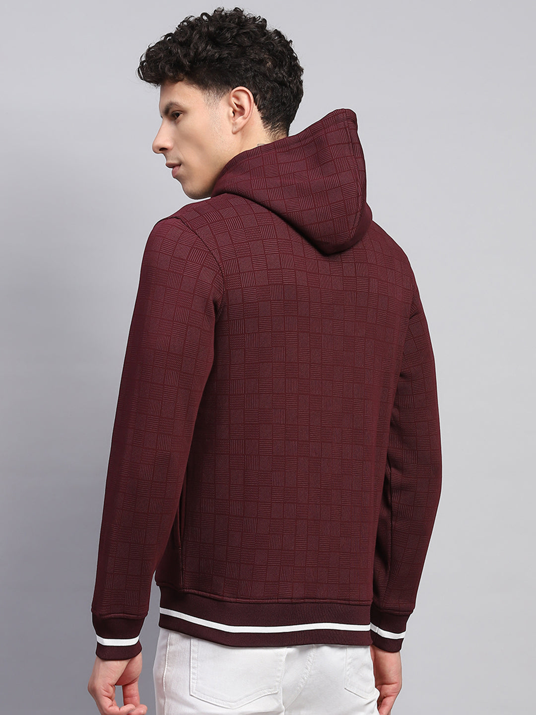 Men Maroon Printed Hooded Full Sleeve Sweatshirt