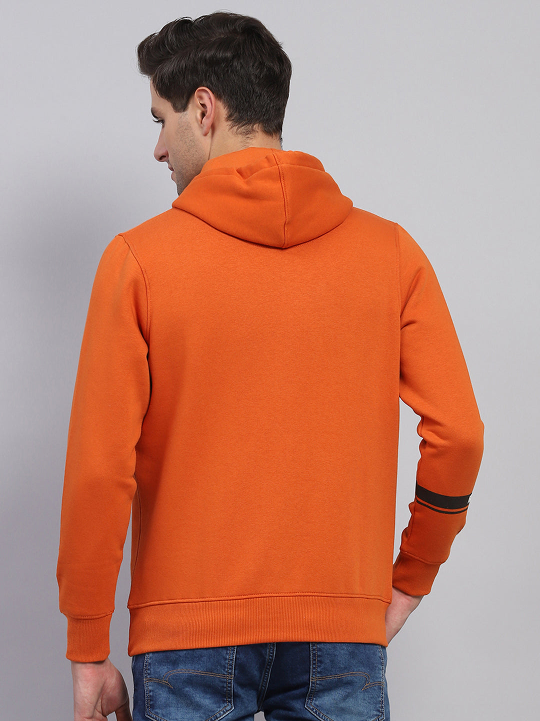 Men Orange Printed Hooded Full Sleeve Sweatshirt