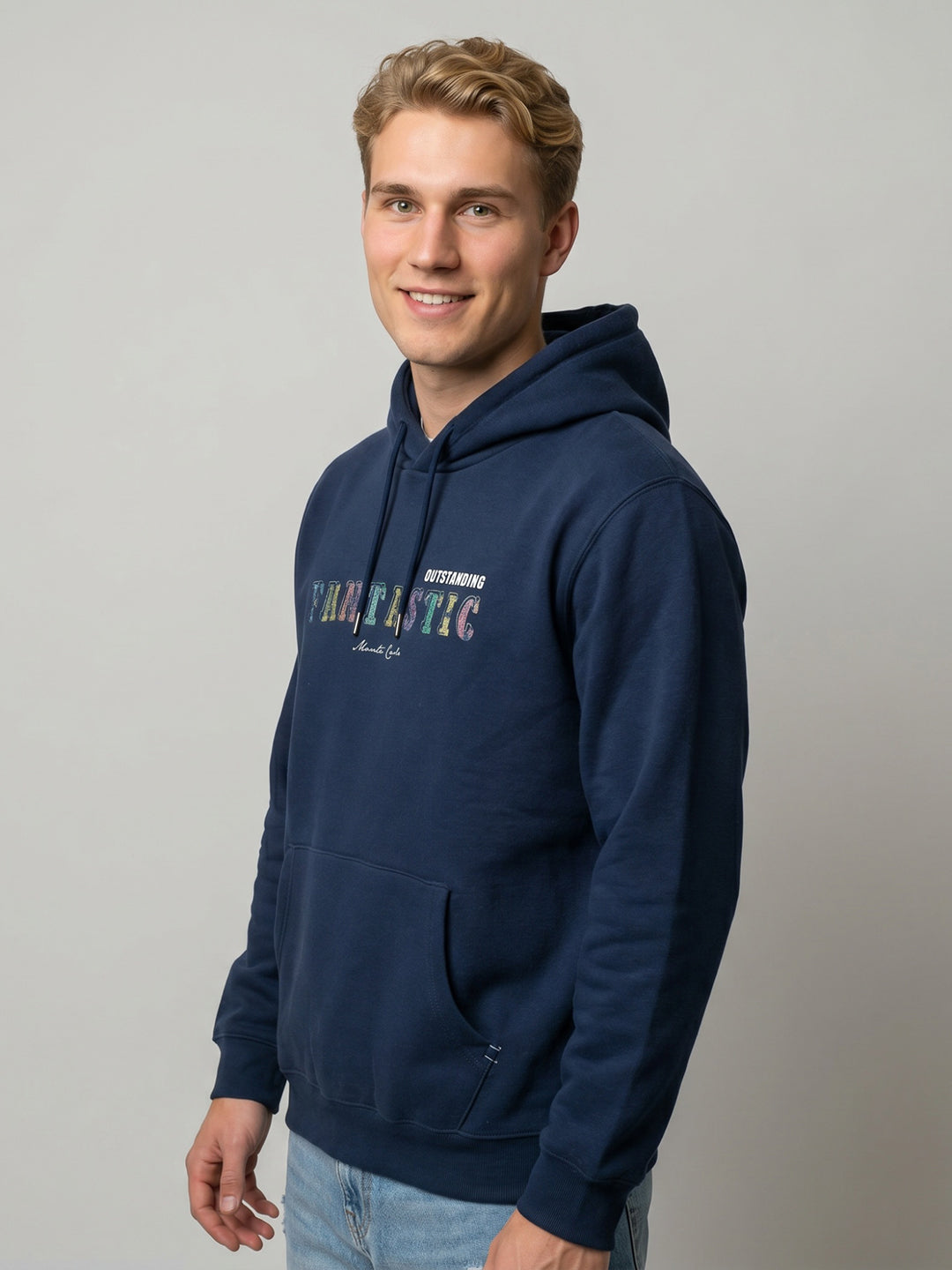 Men Blue Back Printed Hooded Full Sleeve Sweatshirt