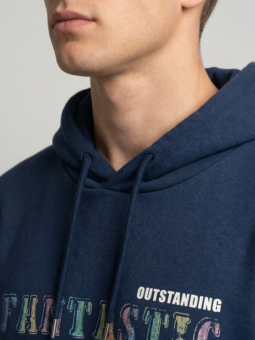 Men Blue Back Printed Hooded Full Sleeve Sweatshirt