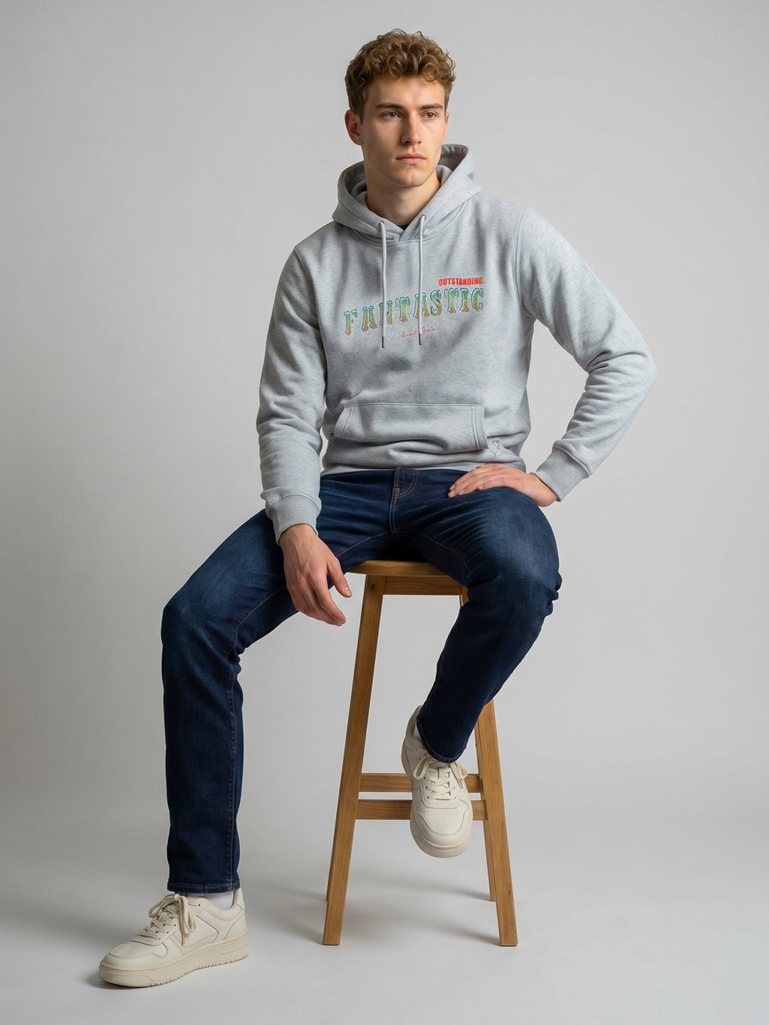Men Grey Back Printed Hooded Full Sleeve Sweatshirt