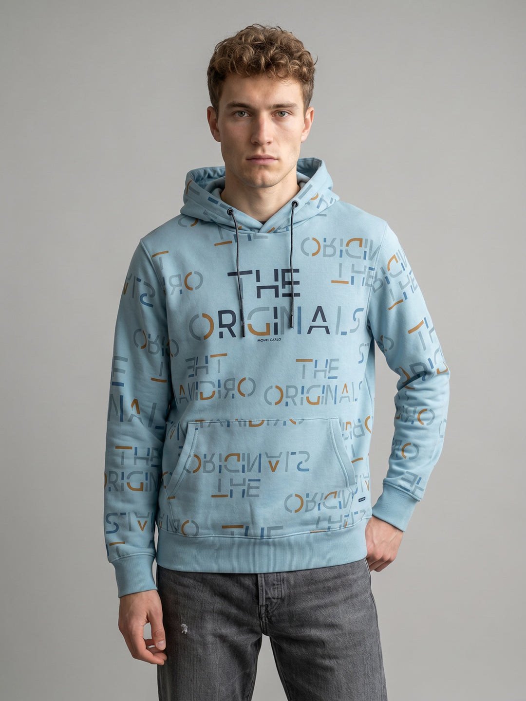 Men Blue Typography Print Hooded Full Sleeve Sweatshirt