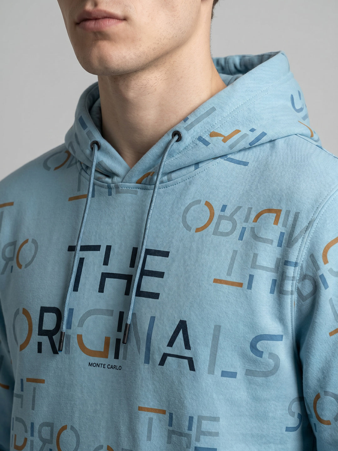 Men Blue Typography Print Hooded Full Sleeve Sweatshirt