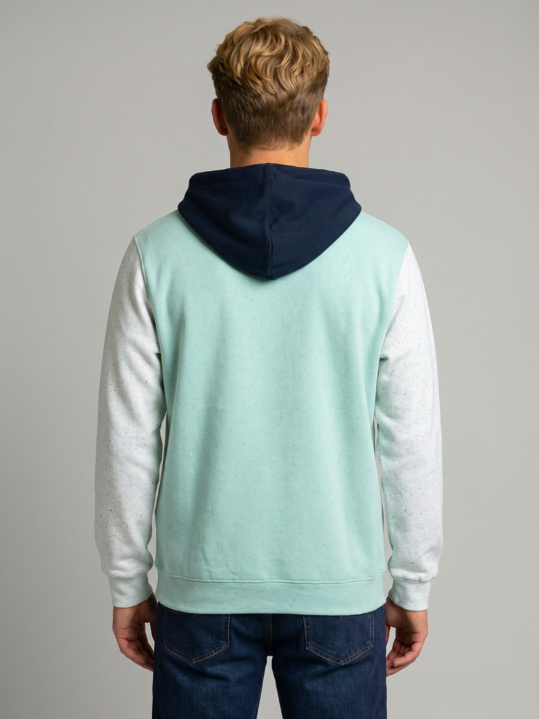 Men Green Printed Hooded Full Sleeve Sweatshirt