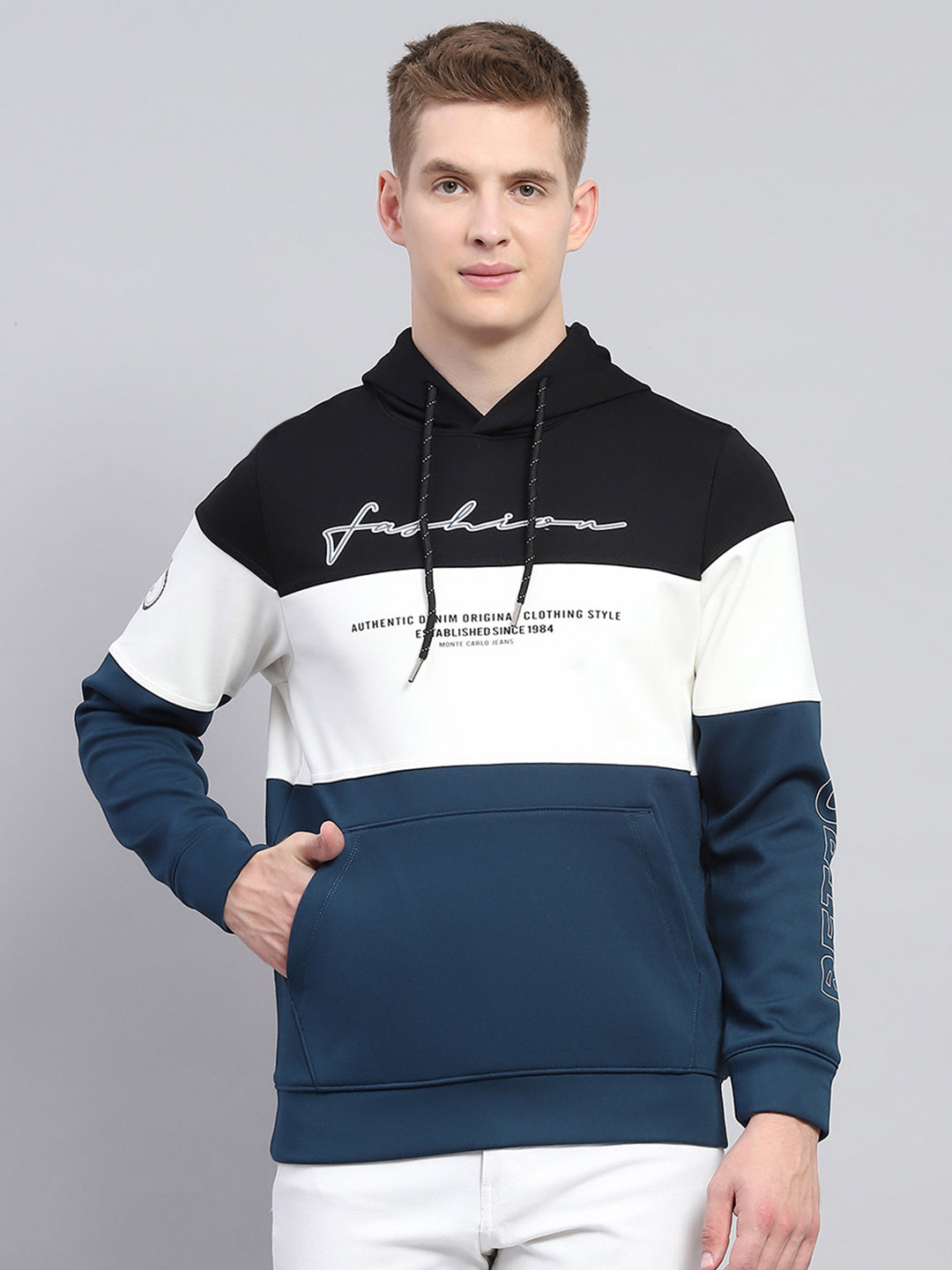 Men Black Printed Hooded Full Sleeve Sweatshirt - Main Image
