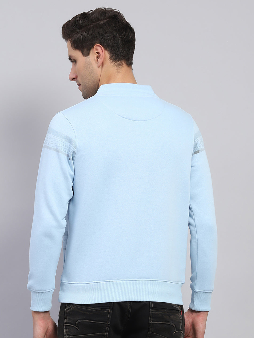 Men Sky Blue Printed Fashion Neck Full Sleeve Sweatshirt