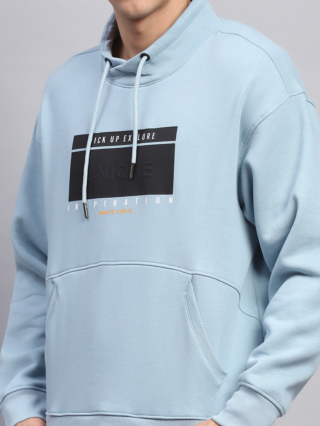 Men Blue Printed Mock Neck Full Sleeve Sweatshirt