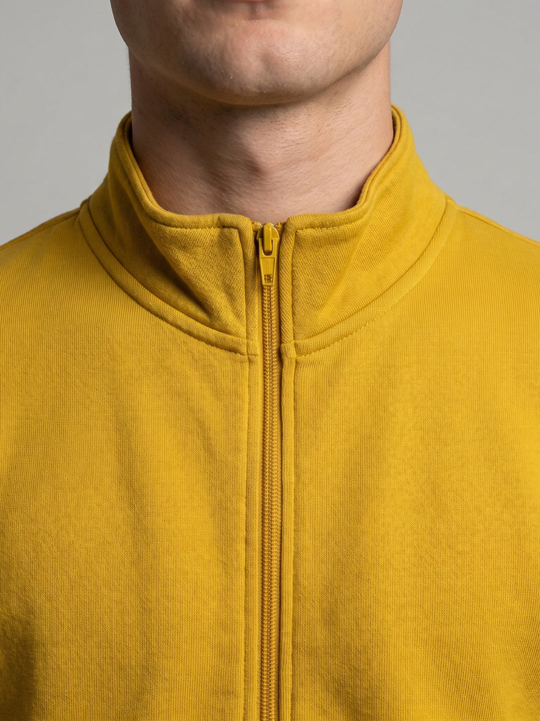 Men Yellow Solid Mock Neck Full Sleeve Sweatshirt