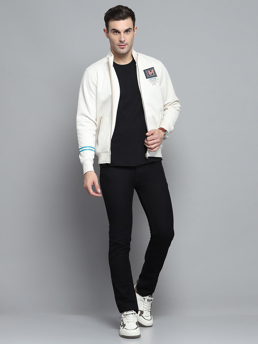 Men Grey Printed Turtle Neck Full Sleeve Sweatshirt