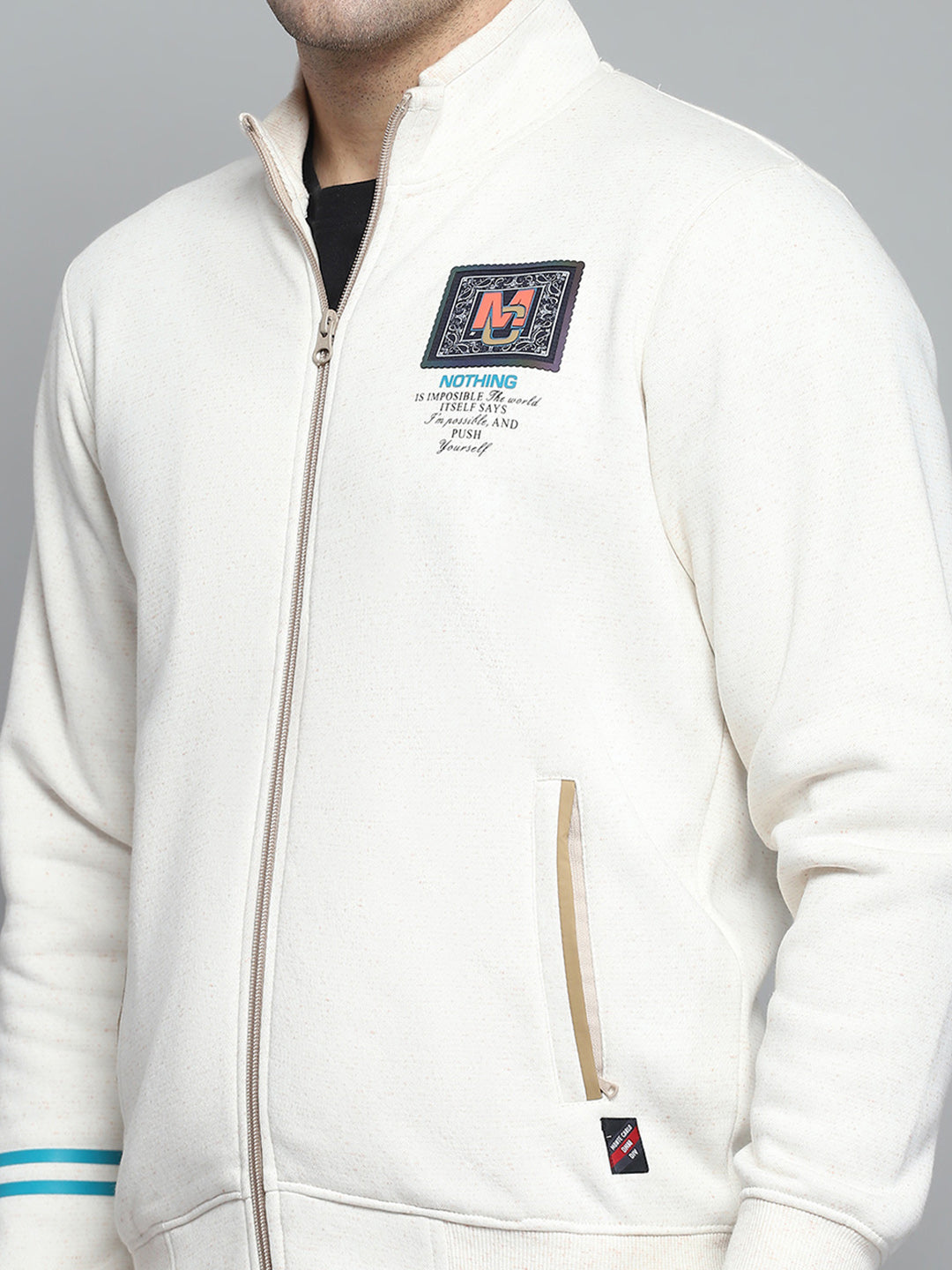 Men Grey Printed Turtle Neck Full Sleeve Sweatshirt