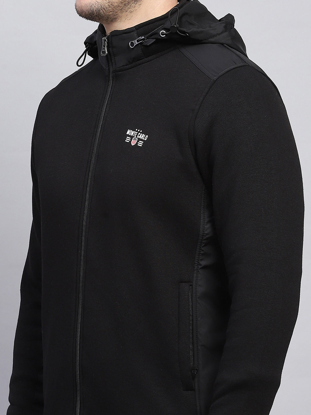 Men Black Solid Detachable Hood Full Sleeve Sweatshirt