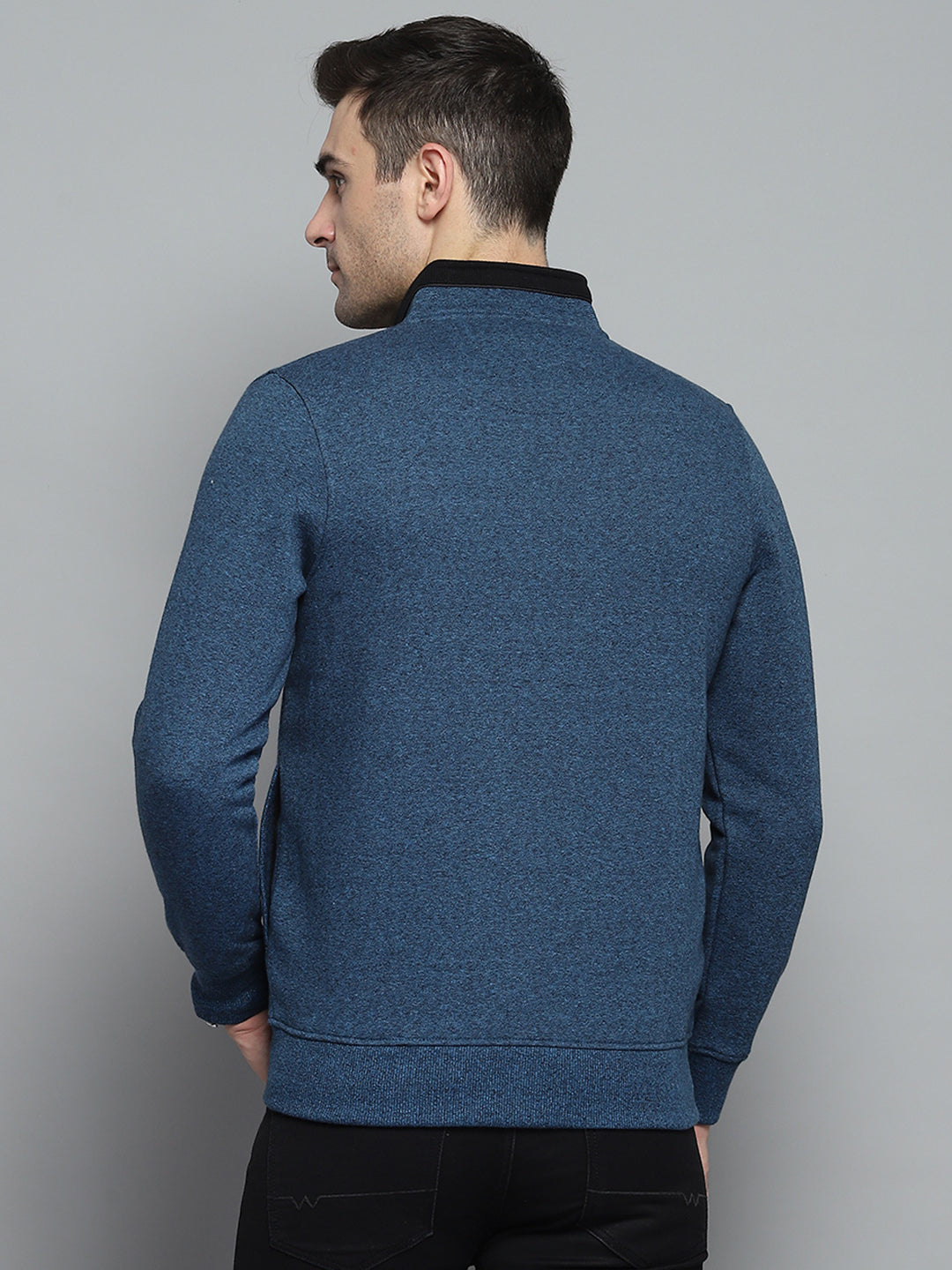Men Blue Printed Turtle Neck Full Sleeve Sweatshirt