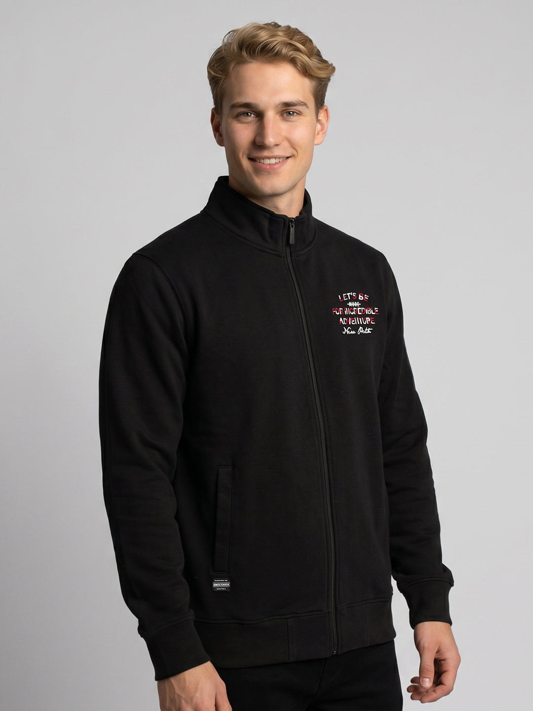 Men Black Back Printed Collar Full Sleeve Sweatshirt