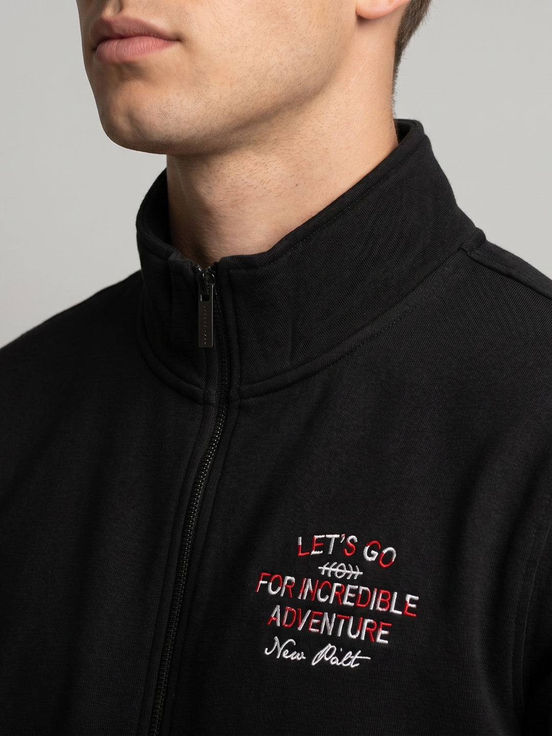 Men Black Back Printed Collar Full Sleeve Sweatshirt