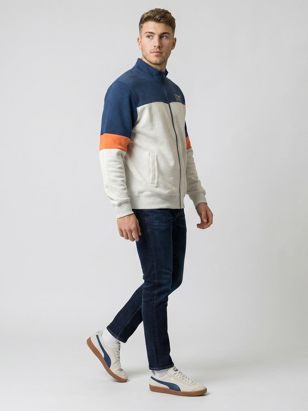 Men Blue Self Design Turtle Neck Full Sleeve Sweatshirt