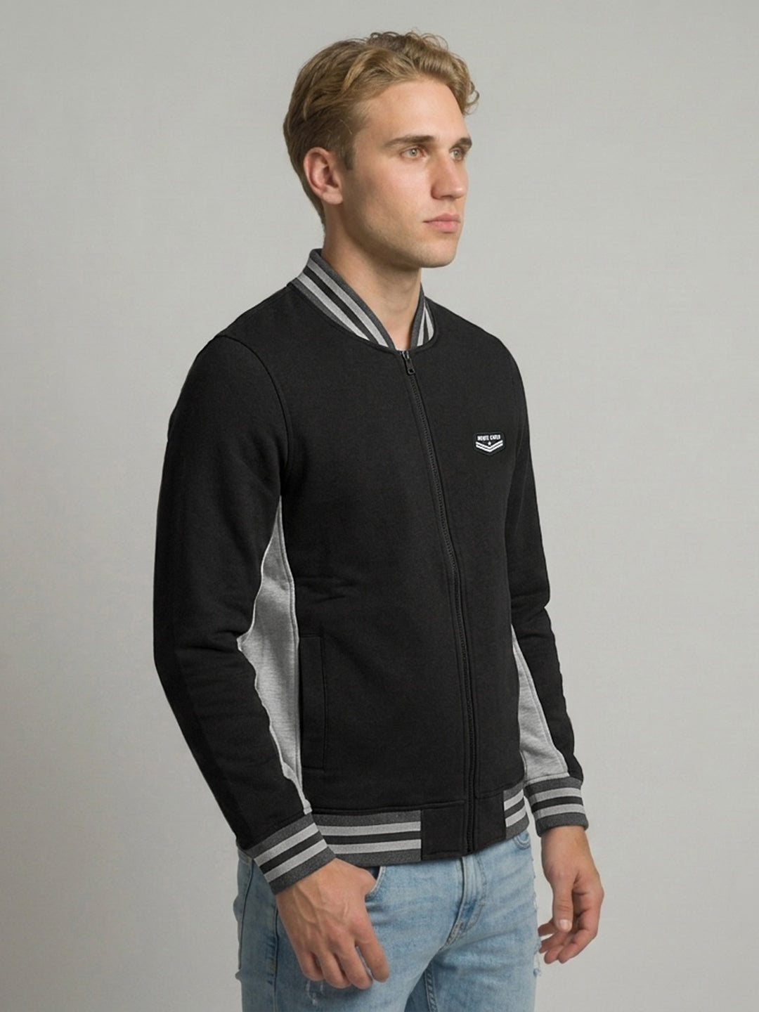 Men Black Solid Collar Full Sleeve Sweatshirt