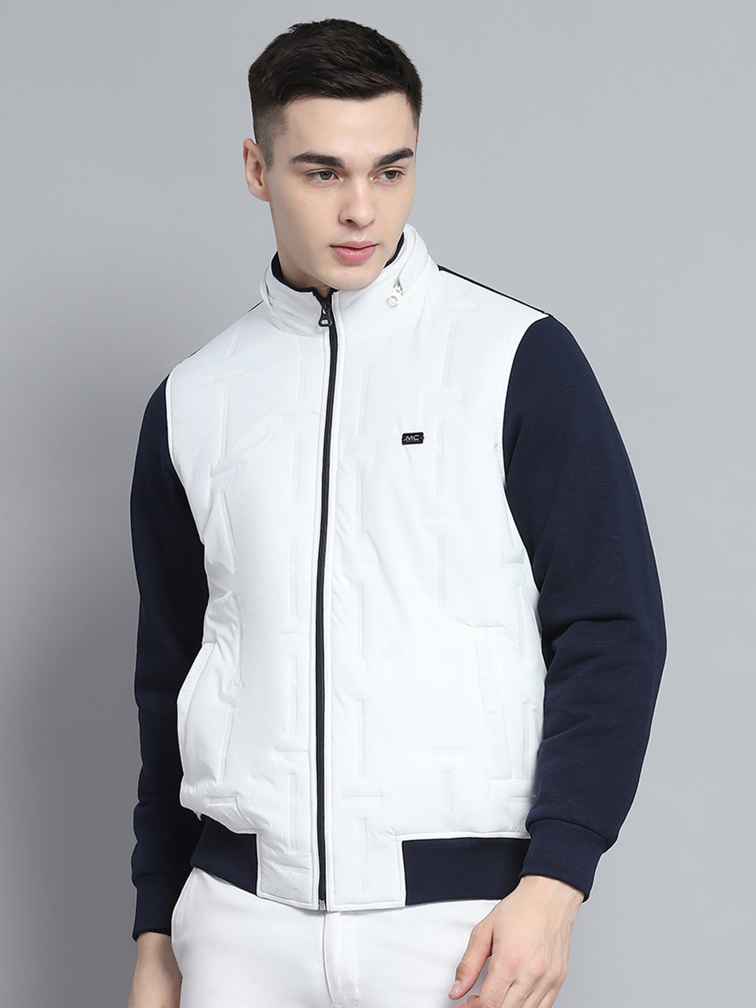 Buy Men Navy Blue White Solid Detachable Hood Full Sleeve
