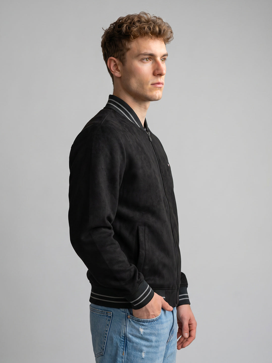 Men Black Solid Overlap Neck Full Sleeve Sweatshirt