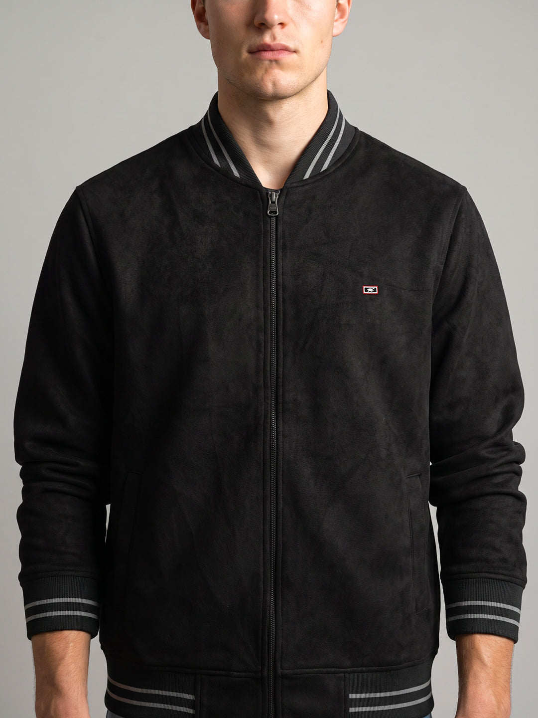 Men Black Solid Overlap Neck Full Sleeve Sweatshirt