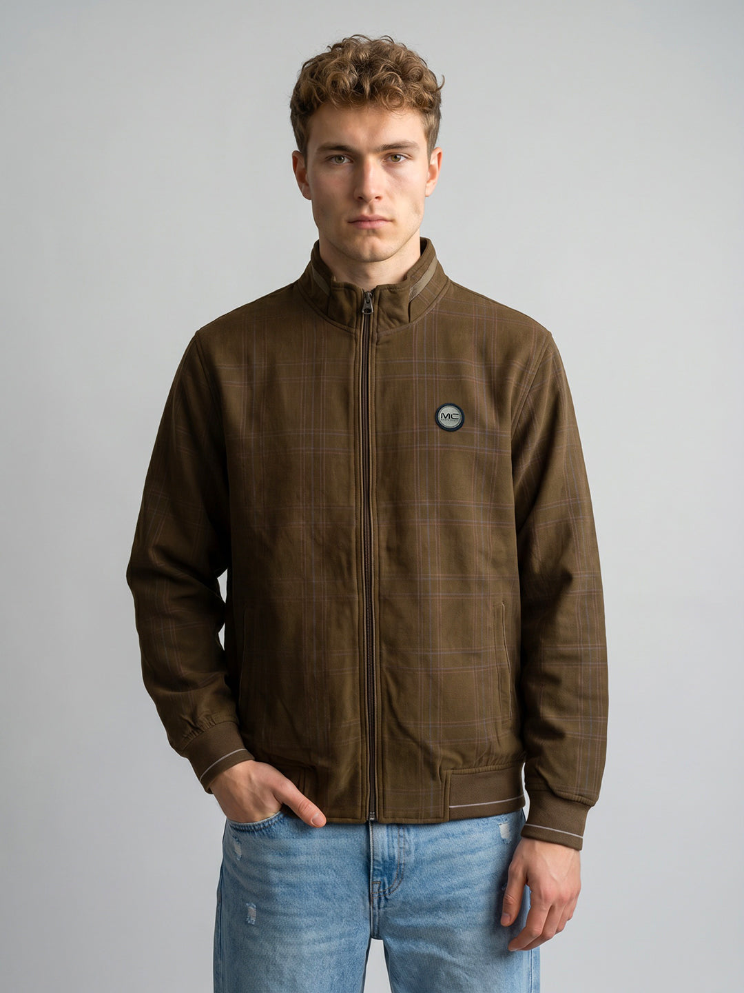 Men Brown Solid Turtle Neck Full Sleeve Sweatshirt