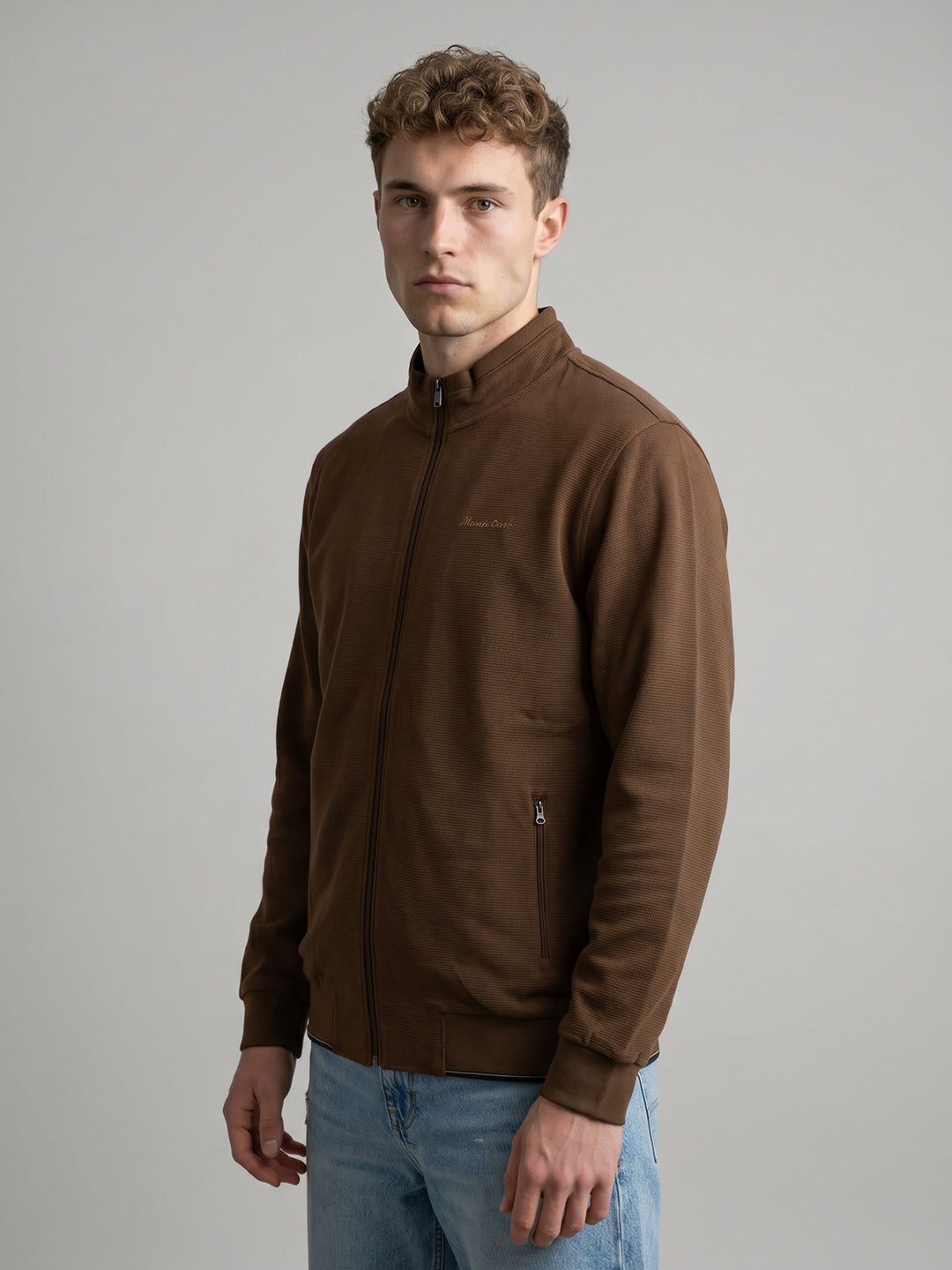 Men Black Jacquard Collar Full Sleeve Reversible Knitted Jacket