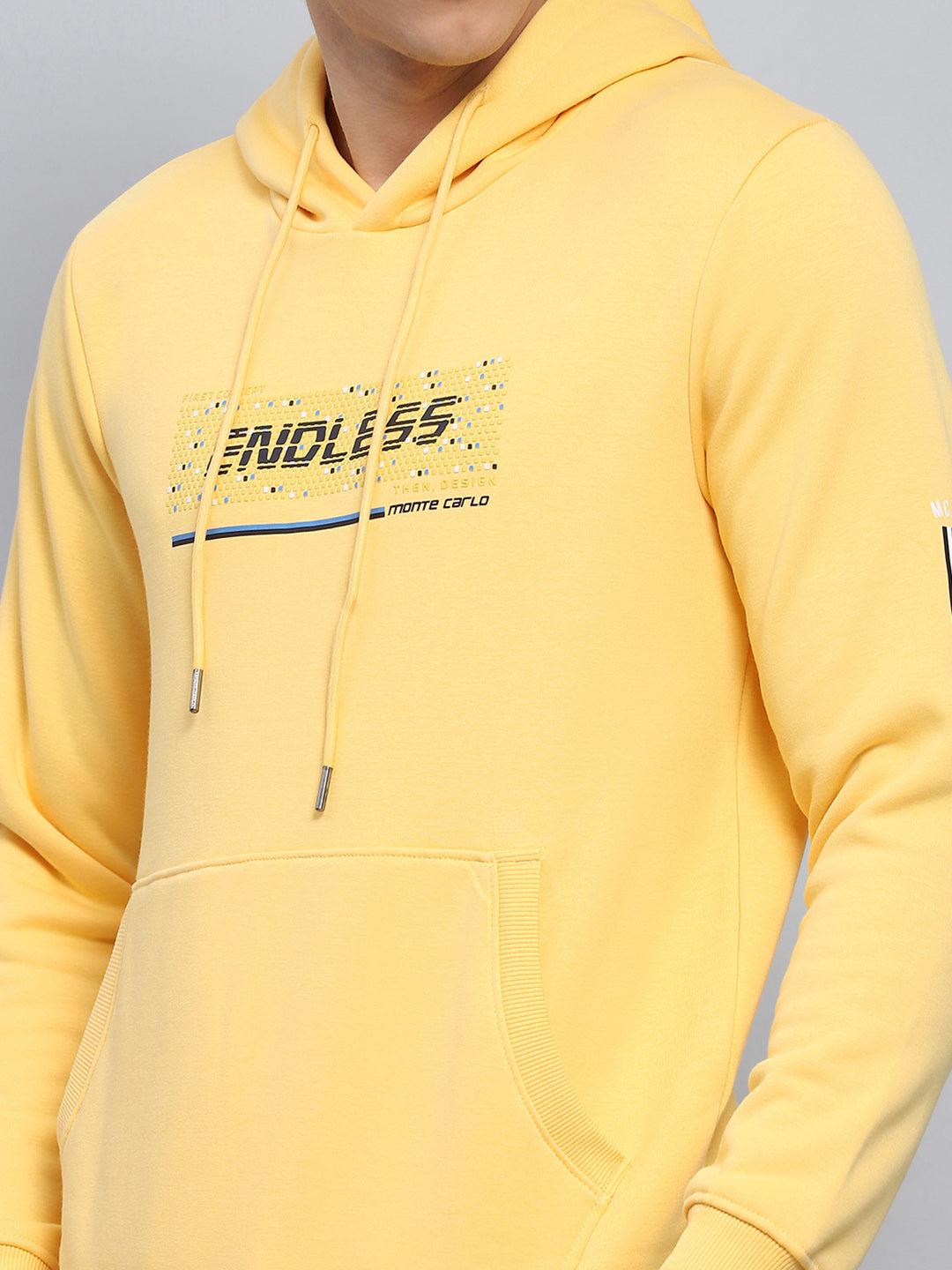 Men Yellow Printed Hooded Full Sleeve Sweatshirt
