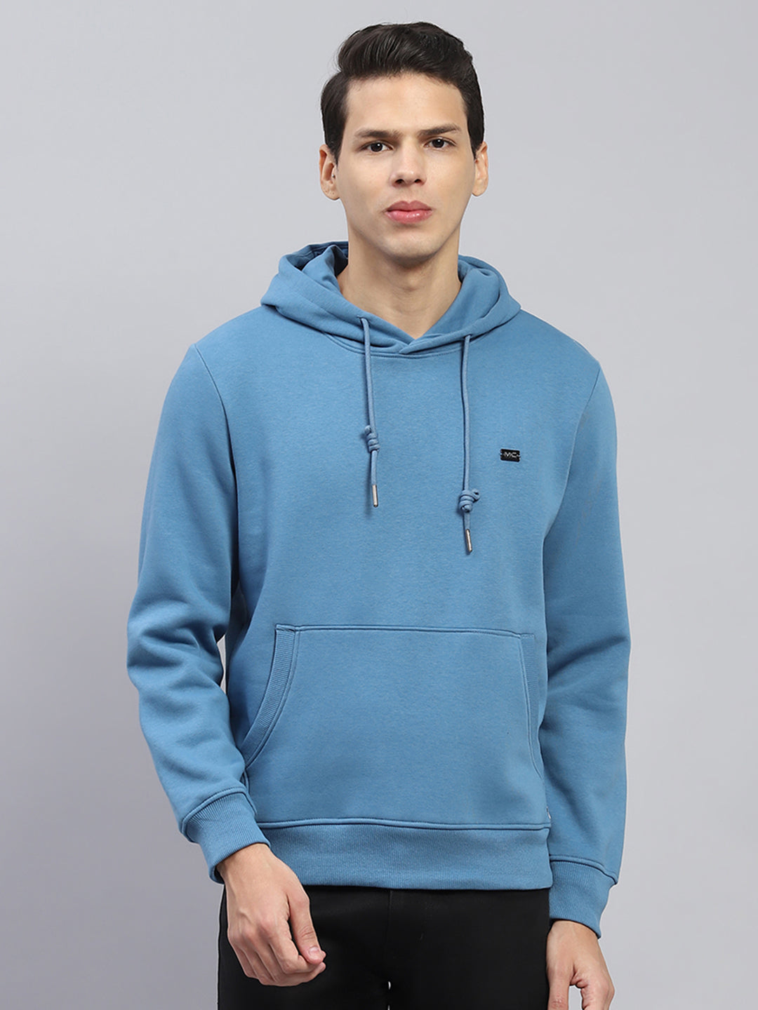 Men Blue Solid Hooded Full Sleeve Sweatshirt
