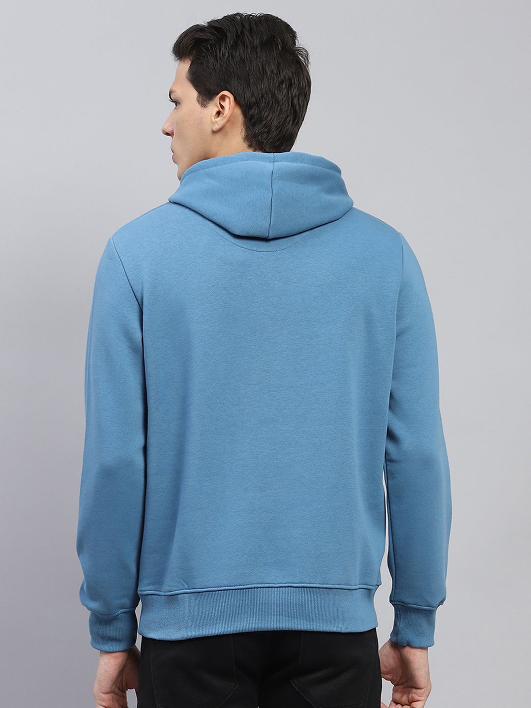 Men Blue Solid Hooded Full Sleeve Sweatshirt