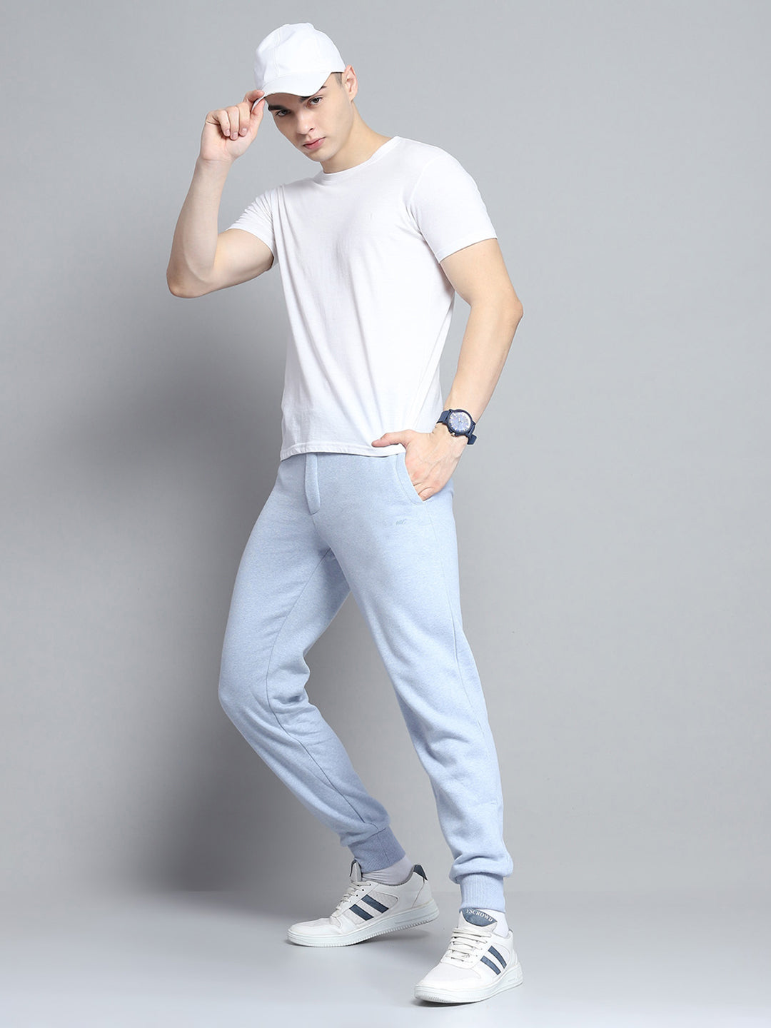 Men Sky Blue Solid Lower