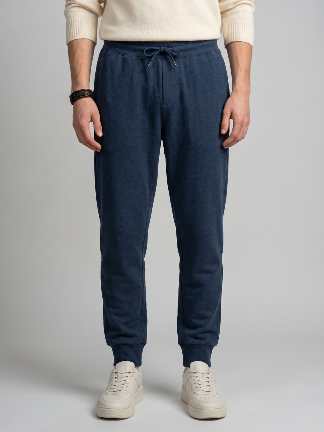 Men Navy Blue Solid Regular Fit Lower
