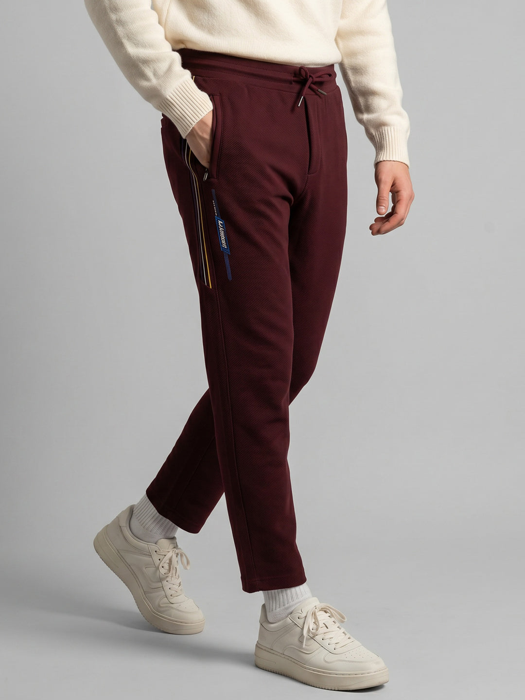 Men Maroon Solid Regular Fit Lower
